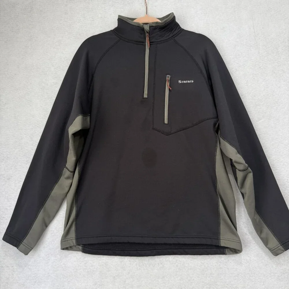 Simms Pullover Mens Large Black Gray Quarter Zip Fleece Fishing Outdoor Jacket